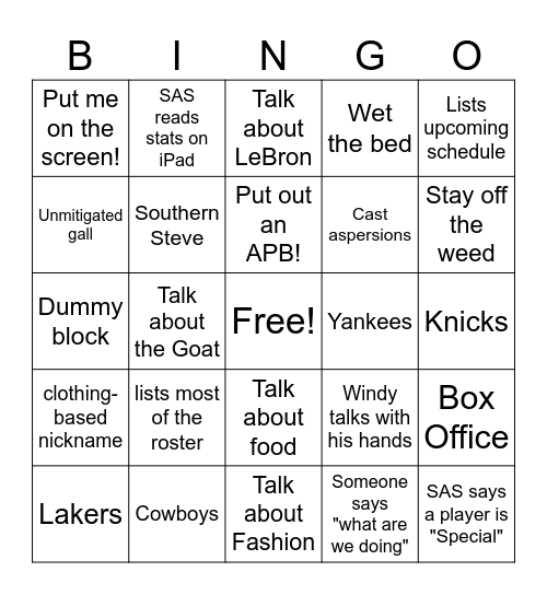 First Take Bingo Card