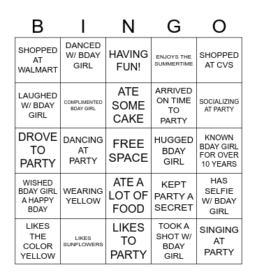 CARMEN'S BIRTHDAY BASH BINGO Card