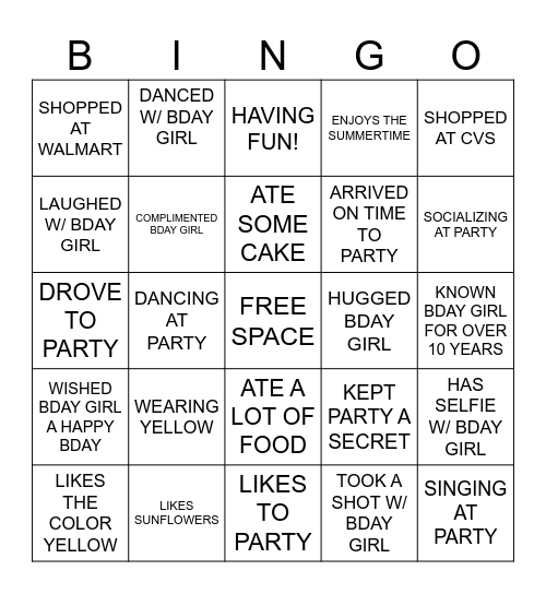 CARMEN'S BIRTHDAY BASH BINGO Card