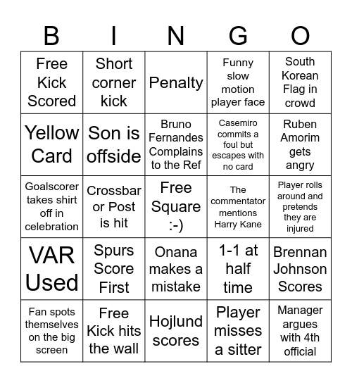 Europa League Final 2025 Bingo Card
