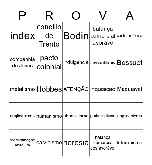 REVISÃO PARA A PROVA Bingo Card