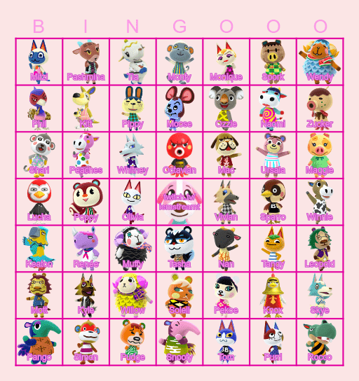 Animal Crossing Villagers deel 2 Bingo Card