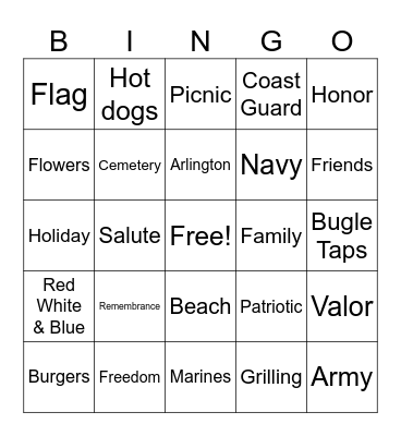 Memorial Day Bingo Card