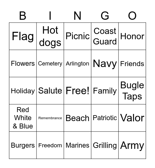 Memorial Day Bingo Card