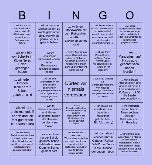 Weißt du noch als... Bingo Card