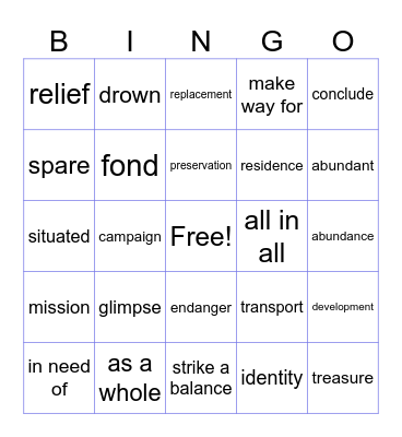 LT Book IV Lesson 3 Bingo Card