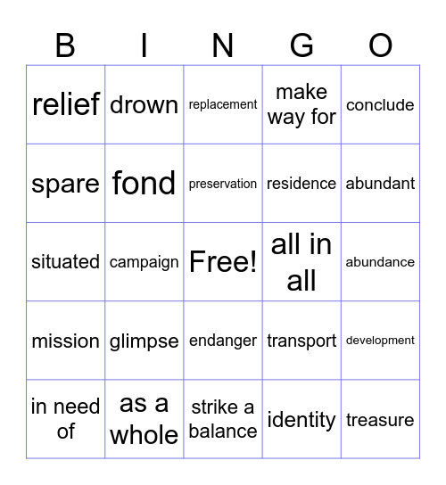 LT Book IV Lesson 3 Bingo Card