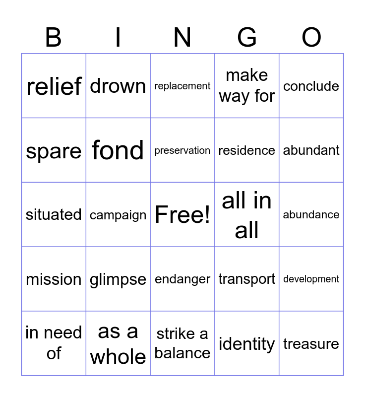 LT Book IV Lesson 3 Bingo Card