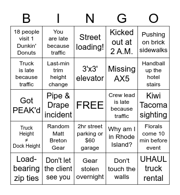 BOSTON LIVE ENTERTAINMENT Bingo Card