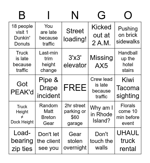 BOSTON LIVE ENTERTAINMENT Bingo Card
