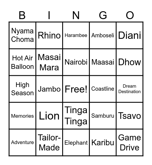 Tourism Industry in Kenya High Season Kick-Off Party Bingo Card