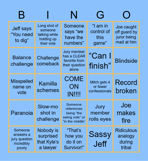 Survivor 48 Finale Bingo Card