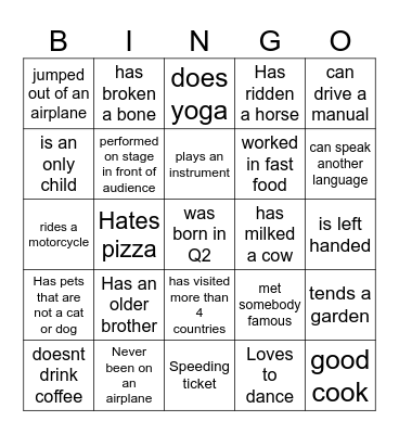 Find Someone Who.... Bingo Card