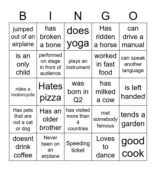 Find Someone Who.... Bingo Card