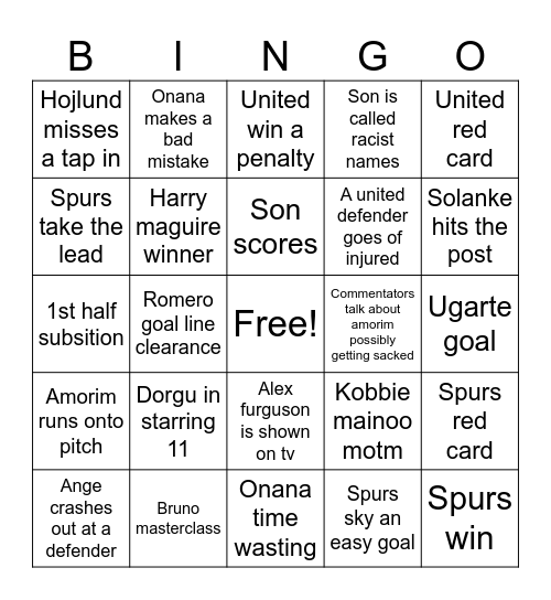 Eouropa league Bingo Card