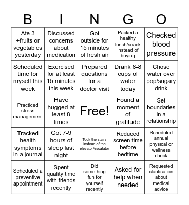 Work that Wellness Bingo Card