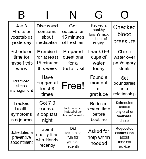 Work that Wellness Bingo Card