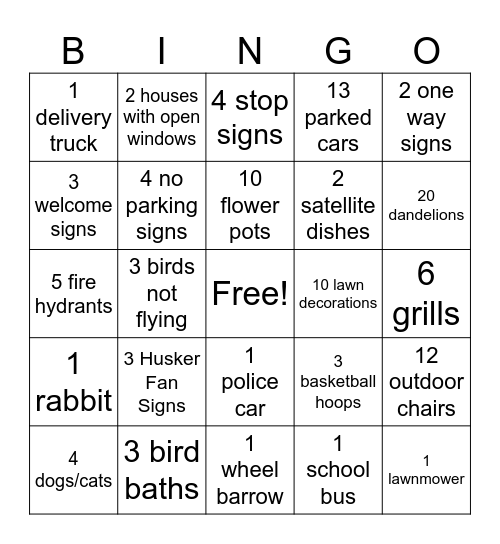 Math Nature Bingo Card