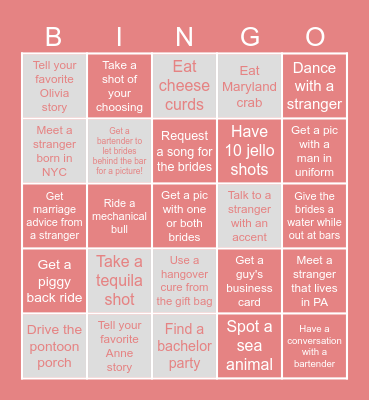 Bachelorette Bingo Card