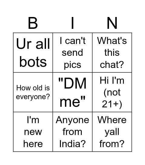 Baddie Bingo Card