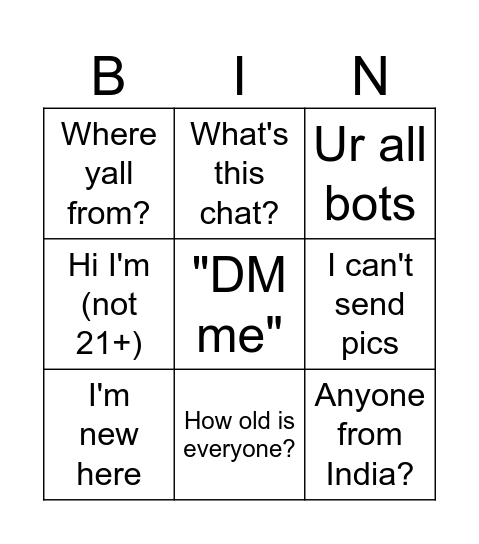 Baddie Bingo Card