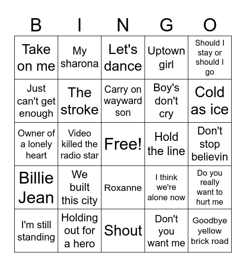 Joe Knows the 80's Bingo Card