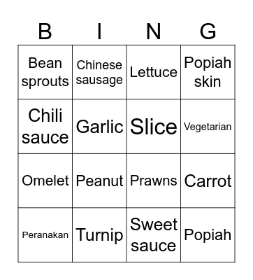 Popiah Bingo Card