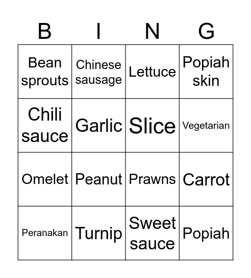 Popiah Bingo Card