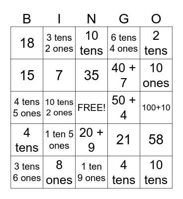 Place Value Bingo Card