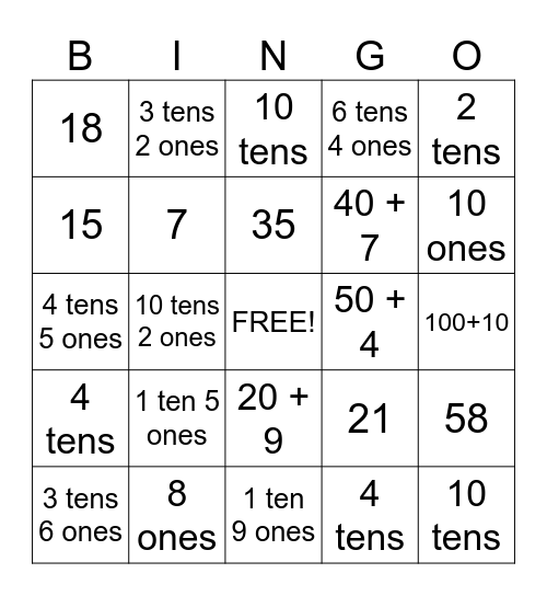 Place Value Bingo Card