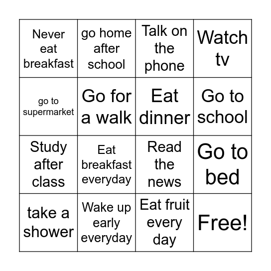 Daily Routines- Find someone who..... Bingo Card