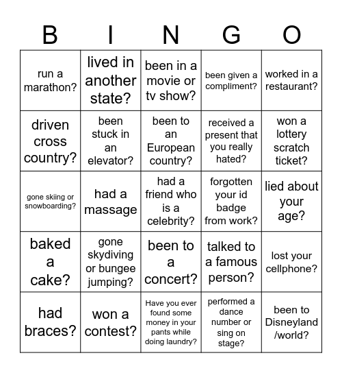Have you ever Bingo Card