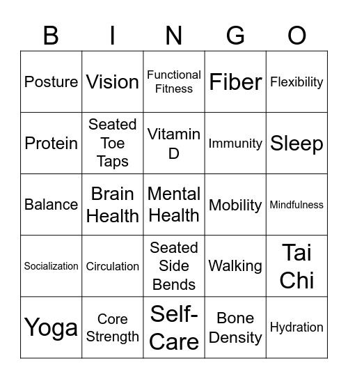 SENIOR HEALTH & FITNESS DAY Bingo Card