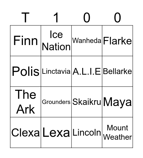 The 100 Bingo  Bingo Card