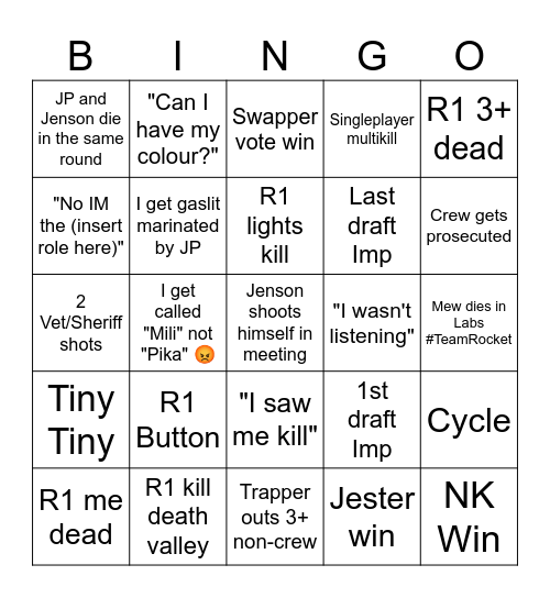 Humongus Bingo Card