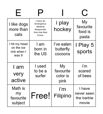 Period 1- Fun facts Bingo Card