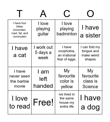 P2- Awesomeness Bingo Card