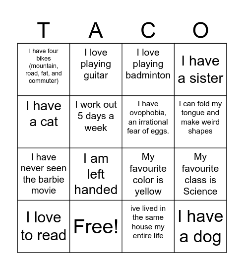 P2- Awesomeness Bingo Card