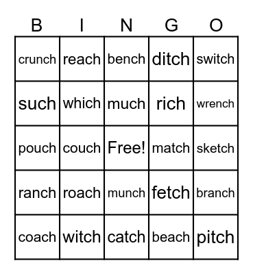 /ch/     /tch/     /nch/     odd Bingo Card