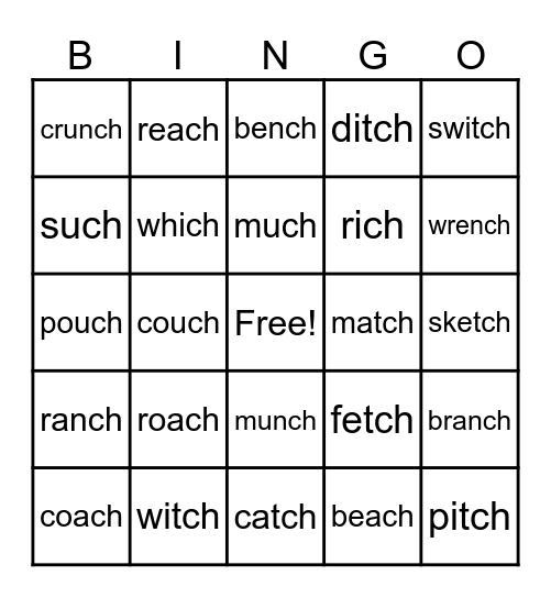 /ch/     /tch/     /nch/     odd Bingo Card