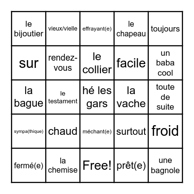French Vocab Bingo Card