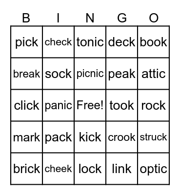 /ck/        /k/ Bingo Card