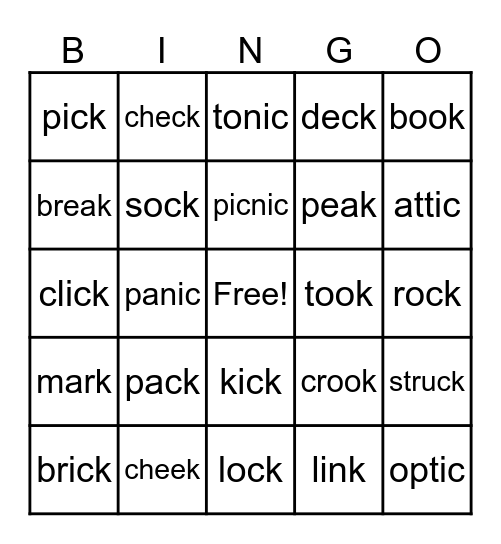 /ck/        /k/ Bingo Card