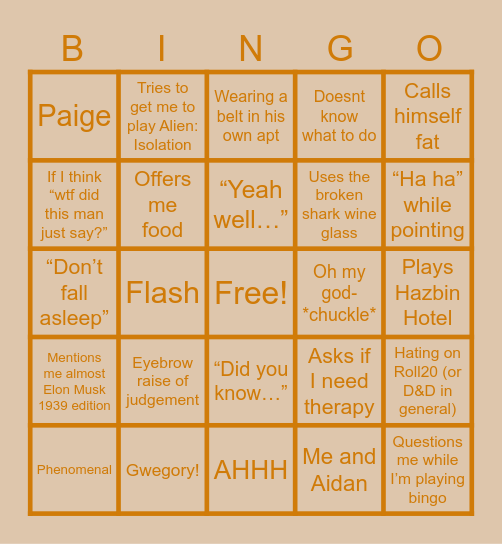 TYLER THOMPSON BINGO Card