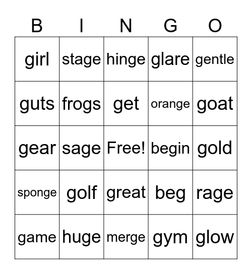 hard g  vs. soft g   vs.  odd Bingo Card