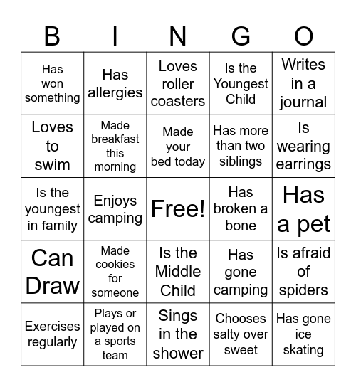 Get to Know You Bingo Card