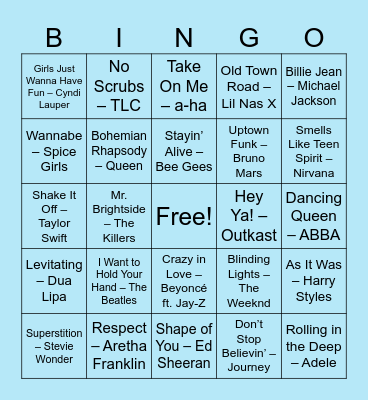 Musical Bingo Card