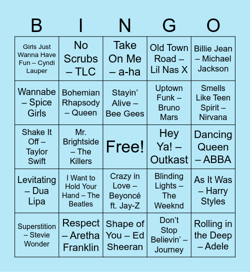 Musical Bingo Card