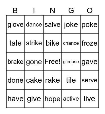 long vowels & rule breakers Bingo Card