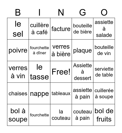 french table stuff Bingo Card
